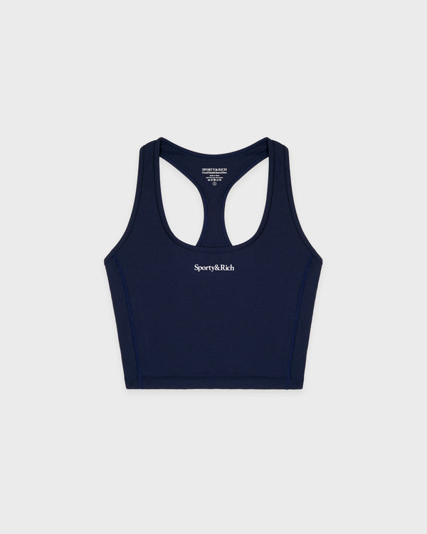 sporty & rich Serif Logo Sports Tank - Navy/White