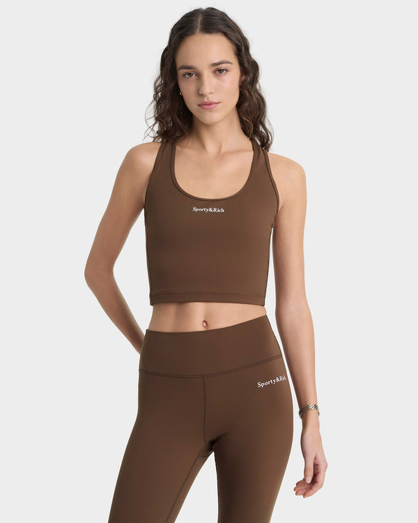 Sporty & Rich Serif Logo Sports Tank - Toffee/White