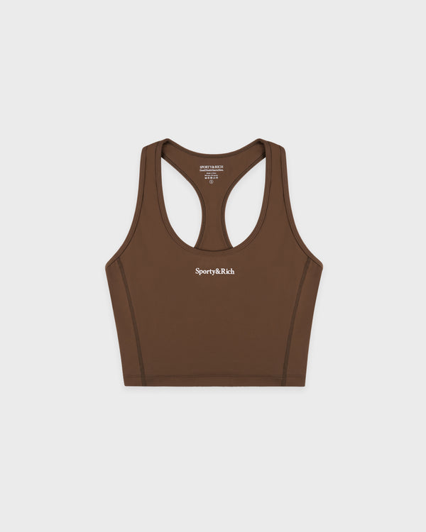 sporty & rich Serif Logo Sports Tank - Toffee/White
