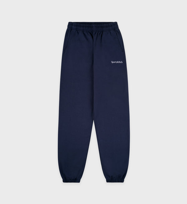 sporty & rich Serif Logo Sweatpant - Navy/White