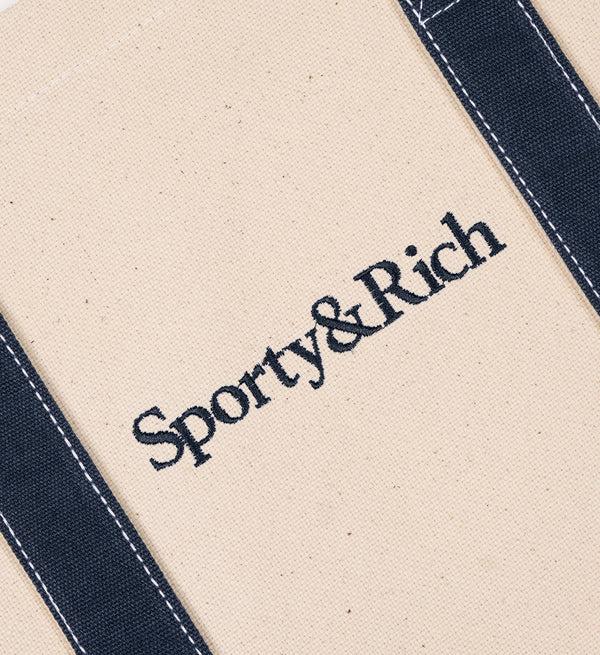 Sporty & Rich Serif Logo Tote Bag - Natural/Navy