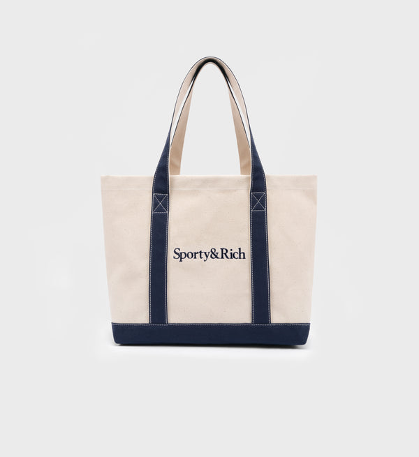 Sporty & Rich Serif Logo Tote Bag - Natural/Navy