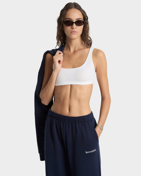Sporty & Rich Serif Logo Wide Sweatpant - Navy/White