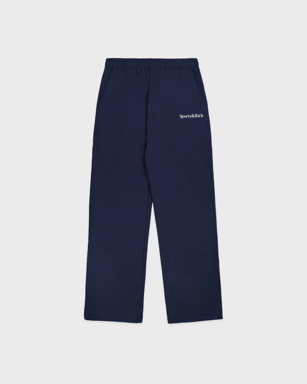 sporty & rich Serif Logo Wide Sweatpant - Navy/White