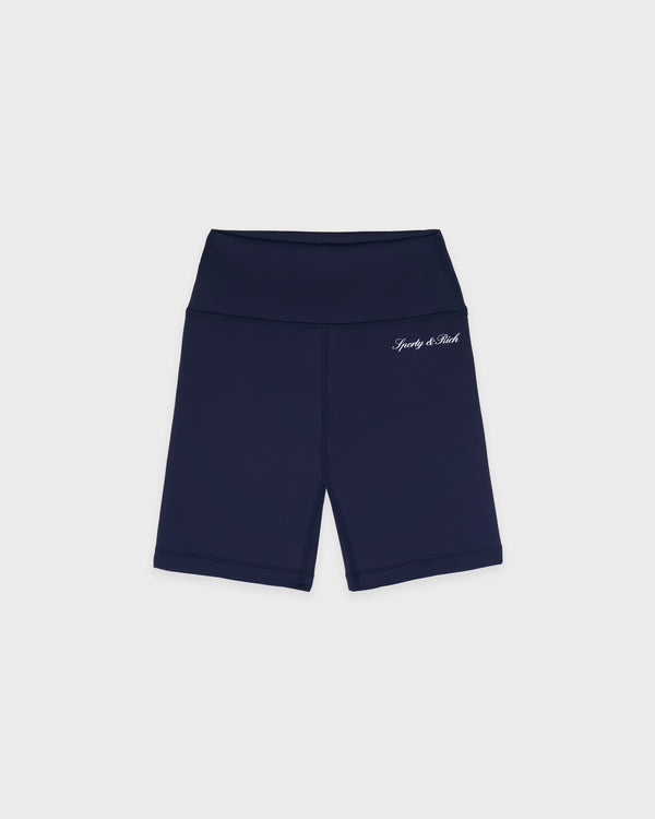 sporty & rich Signature Logo Biker Short - Navy/White