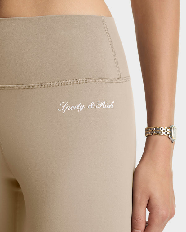 Sporty & Rich Signature Logo Legging - Hazelnut/White