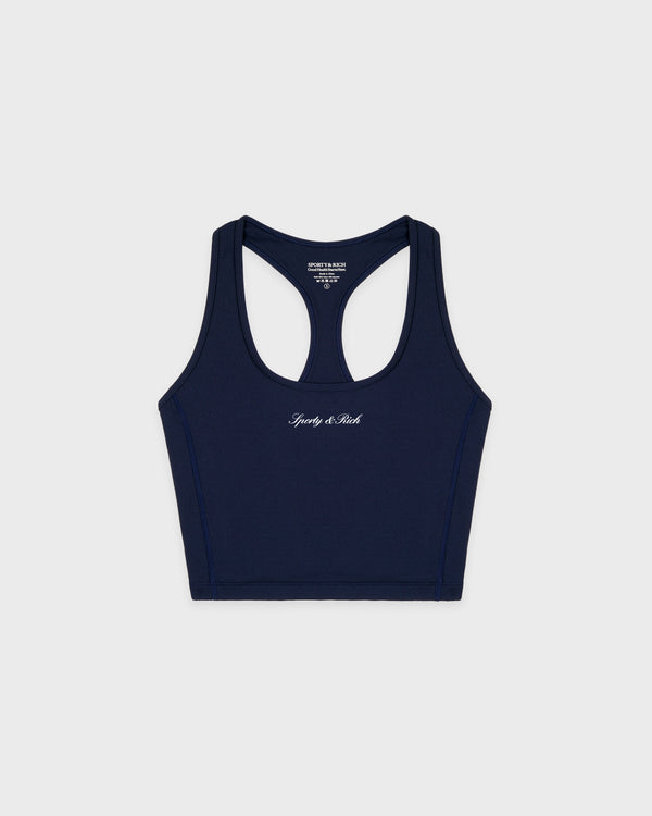 sporty & rich Signature Logo Sports Tank - Navy/White