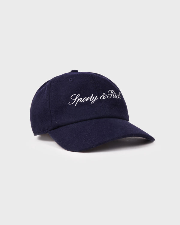 Sporty & Rich Signature Logo Wool Hat - Dark Navy