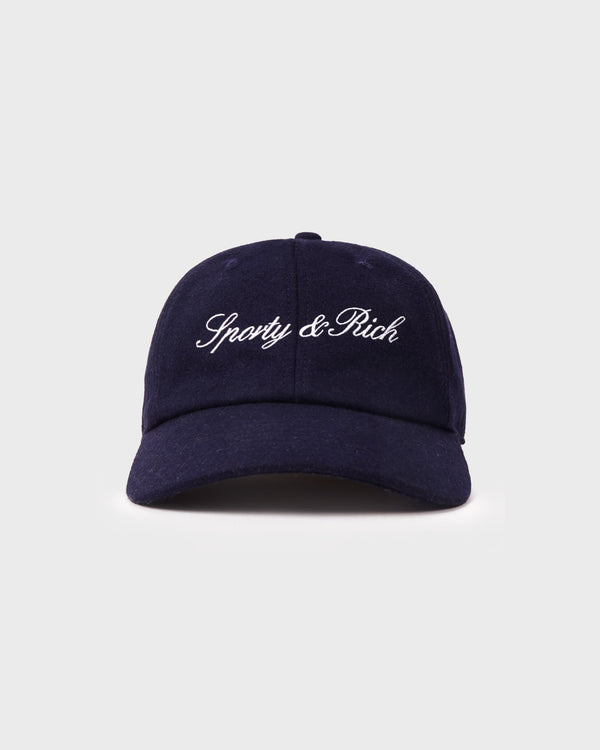 sporty & rich Signature Logo Wool Hat - Dark Navy