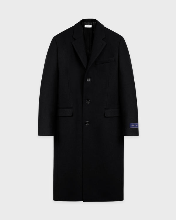 sporty & rich Signature Logo Wool Overcoat - Black
