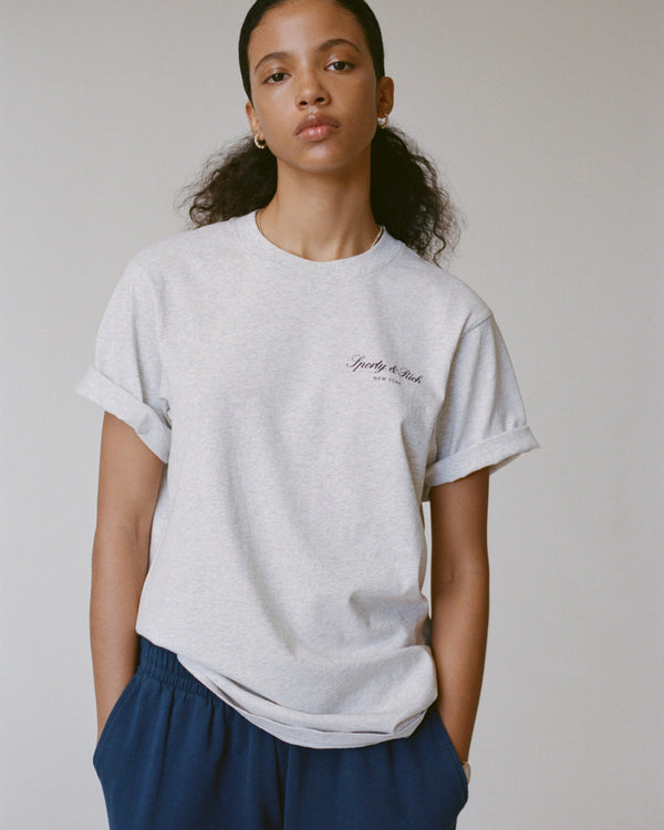 Sporty & Rich Signature NY T-Shirt - Heather Gray/Navy