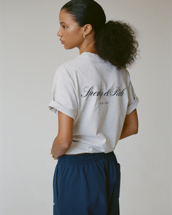 Sporty & Rich Signature NY T-Shirt - Heather Gray/Navy