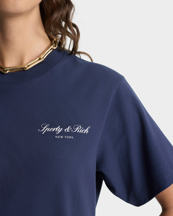 Sporty & Rich Signature NY T-Shirt - Navy/White