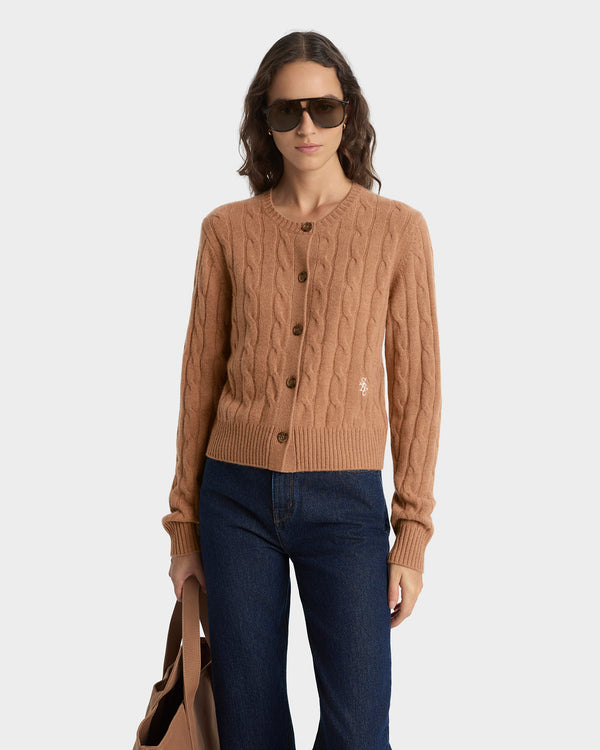 Sporty & Rich SRC Cableknit Cashmere Cardigan - Camel