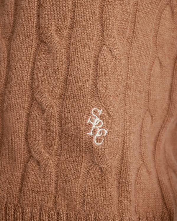 Sporty & Rich SRC Cableknit Cashmere Cardigan - Camel