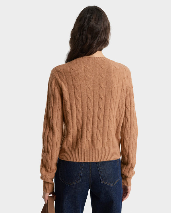 Sporty & Rich SRC Cableknit Cashmere Cardigan - Camel