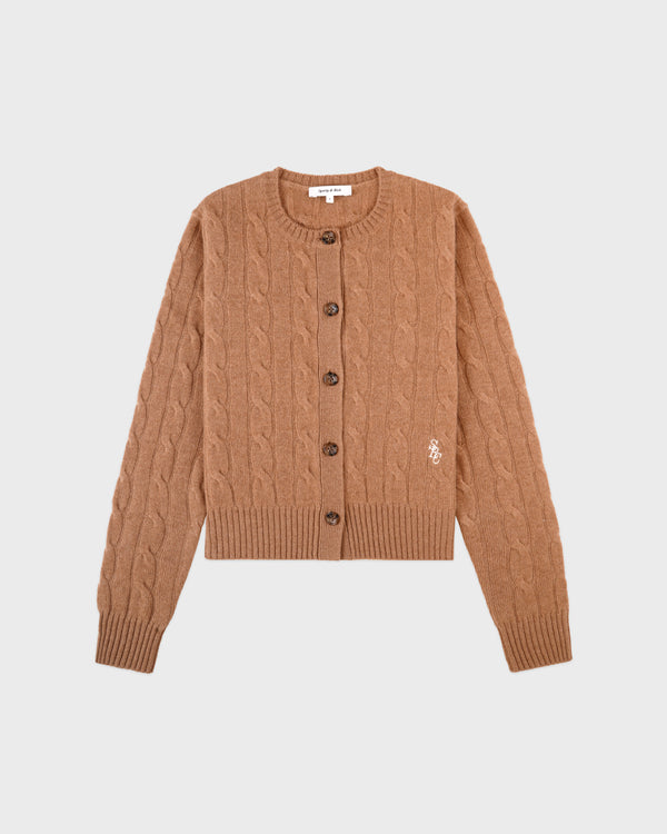 sporty & rich SRC Cableknit Cashmere Cardigan - Camel