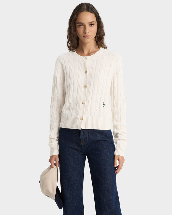 Sporty & Rich SRC Cableknit Cashmere Cardigan - Ecru