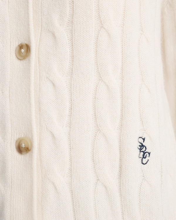 Sporty & Rich SRC Cableknit Cashmere Cardigan - Ecru