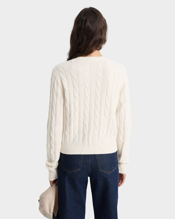 Sporty & Rich SRC Cableknit Cashmere Cardigan - Ecru