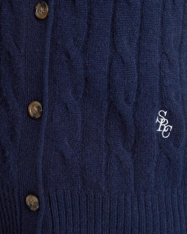 Sporty & Rich SRC Cableknit Cashmere Cardigan - Navy