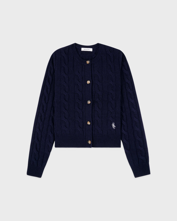 sporty & rich SRC Cableknit Cashmere Cardigan - Navy