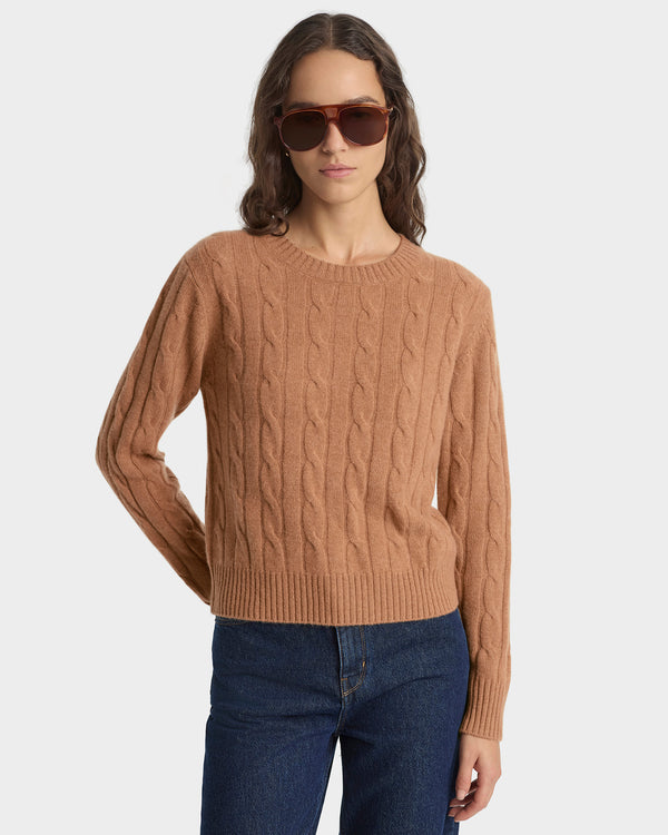 Sporty & Rich SRC Cableknit Cashmere Sweater - Camel