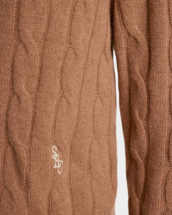Sporty & Rich SRC Cableknit Cashmere Sweater - Camel