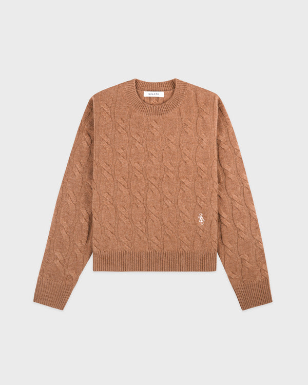 sporty & rich SRC Cableknit Cashmere Sweater - Camel