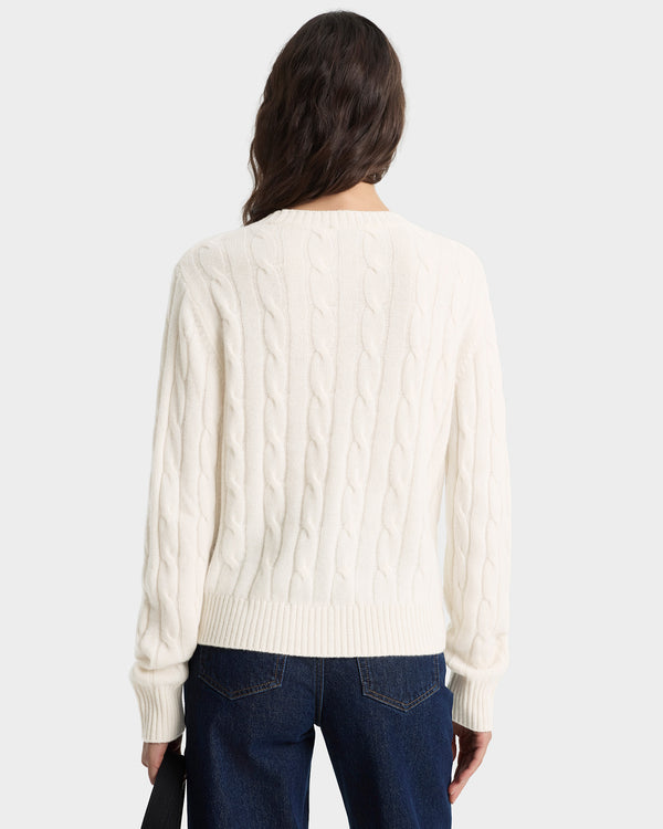 Sporty & Rich SRC Cableknit Cashmere Sweater - Ecru