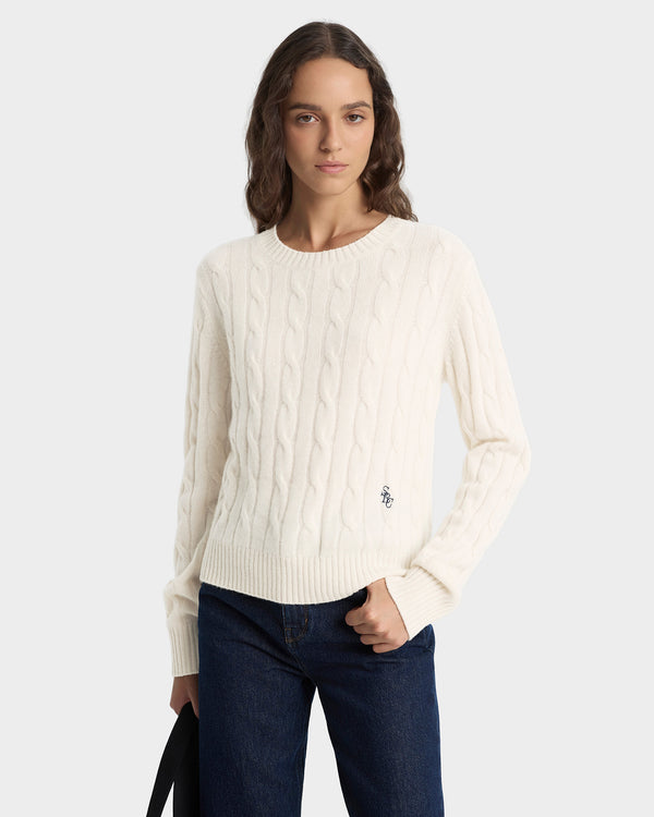 Sporty & Rich SRC Cableknit Cashmere Sweater - Ecru