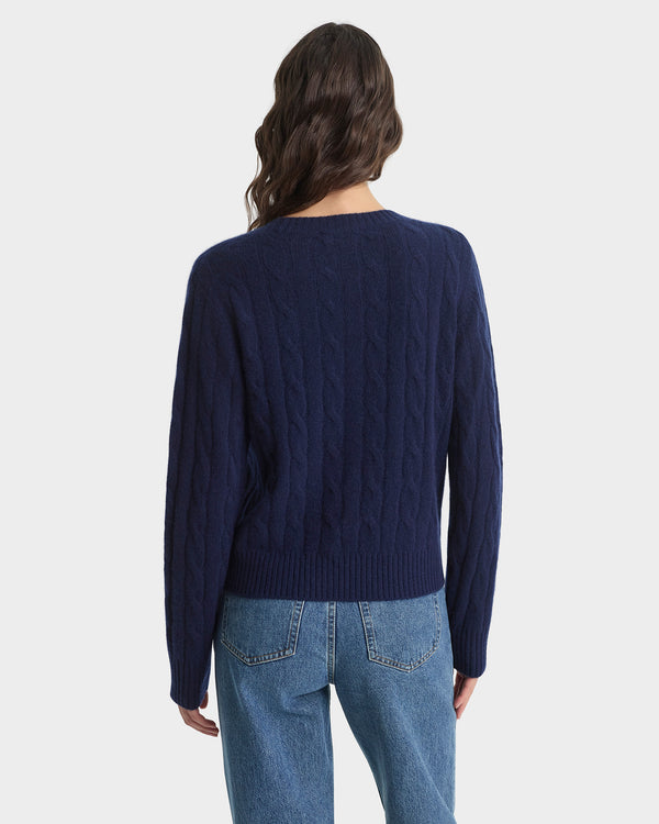 Sporty & Rich SRC Cableknit Cashmere Sweater - Navy
