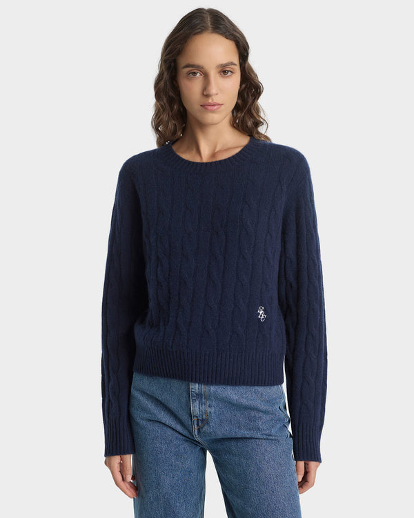 Sporty & Rich SRC Cableknit Cashmere Sweater - Navy