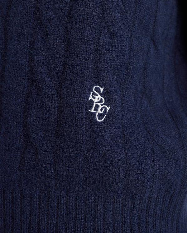 Sporty & Rich SRC Cableknit Cashmere Sweater - Navy