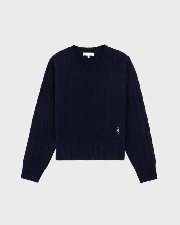 sporty & rich SRC Cableknit Cashmere Sweater - Navy