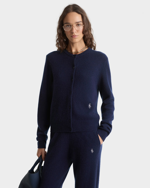 Sporty & Rich SRC Cashmere Cardigan - Navy/White