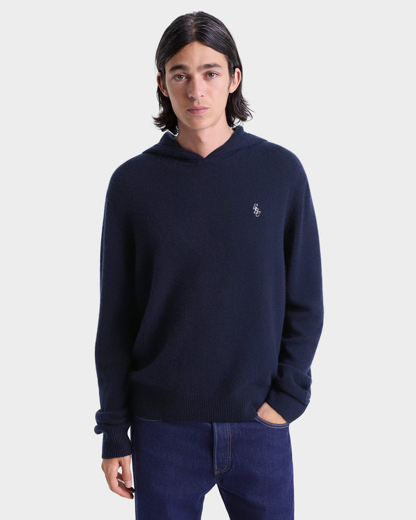 Sporty & Rich SRC Cashmere Hoodie Men - Navy/White