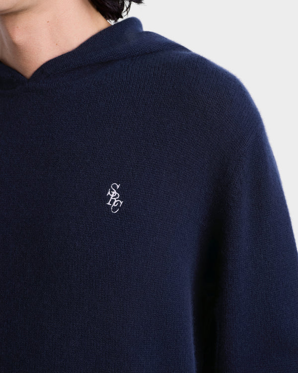 Sporty & Rich SRC Cashmere Hoodie Men - Navy/White