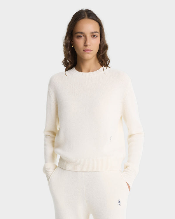 Sporty & Rich SRC Cashmere Sweater - Ecru/Navy