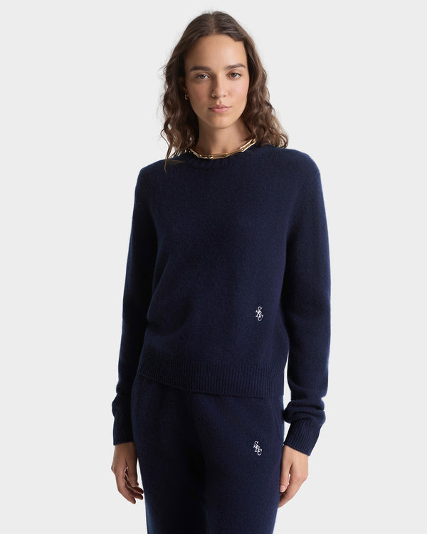 Sporty & Rich SRC Cashmere Sweater - Navy/White