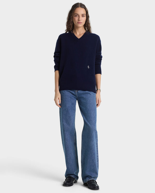 Sporty & Rich SRC Cashmere V-Neck Sweater - Navy