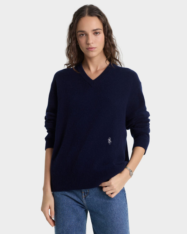 Sporty & Rich SRC Cashmere V-Neck Sweater - Navy