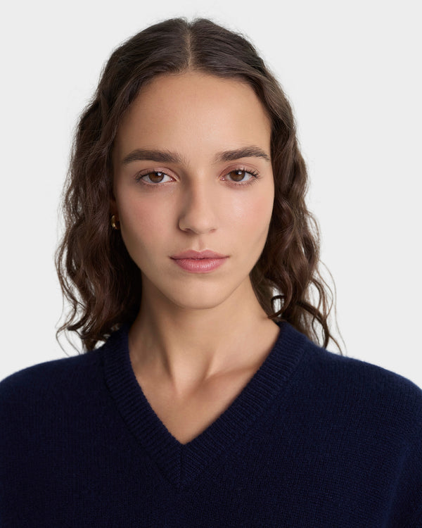 Sporty & Rich SRC Cashmere V-Neck Sweater - Navy