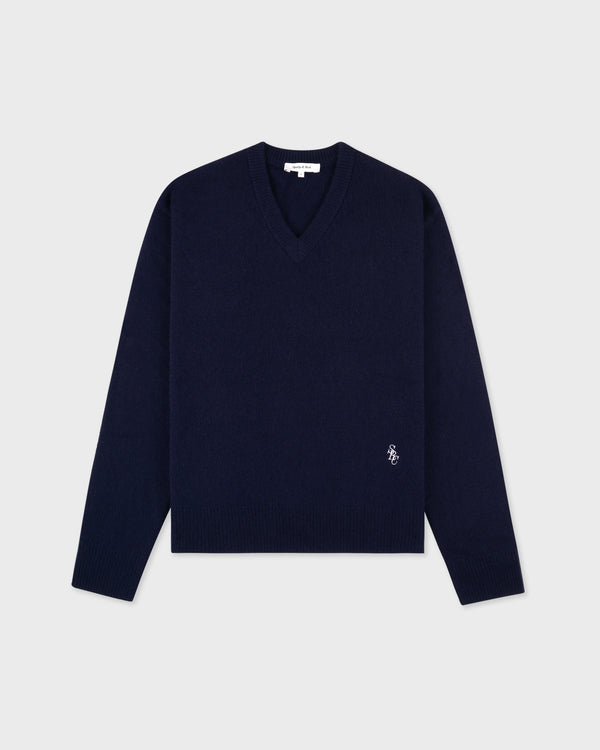 sporty & rich SRC Cashmere V-Neck Sweater - Navy