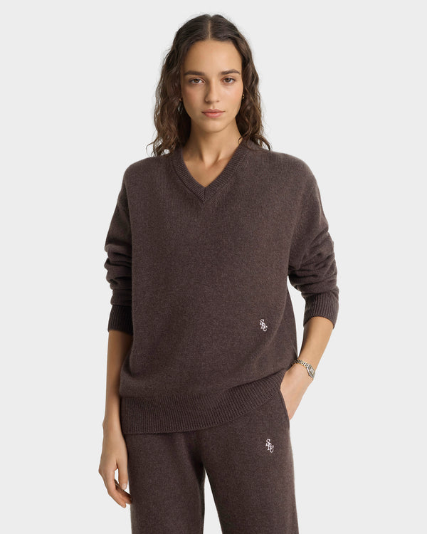 Sporty & Rich SRC Cashmere V-Neck Sweater - Toffee