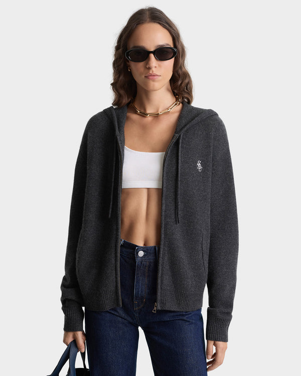 Sporty & Rich SRC Cashmere Zip Hoodie - Dark Grey