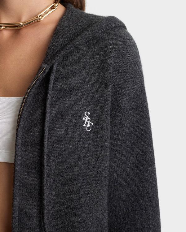 Sporty & Rich SRC Cashmere Zip Hoodie - Dark Grey