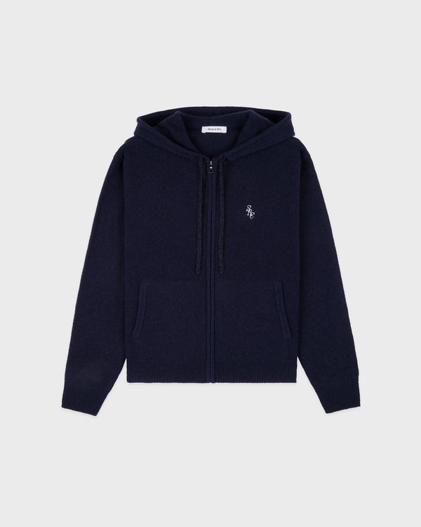 sporty & rich SRC Cashmere Zip Hoodie - Navy/White
