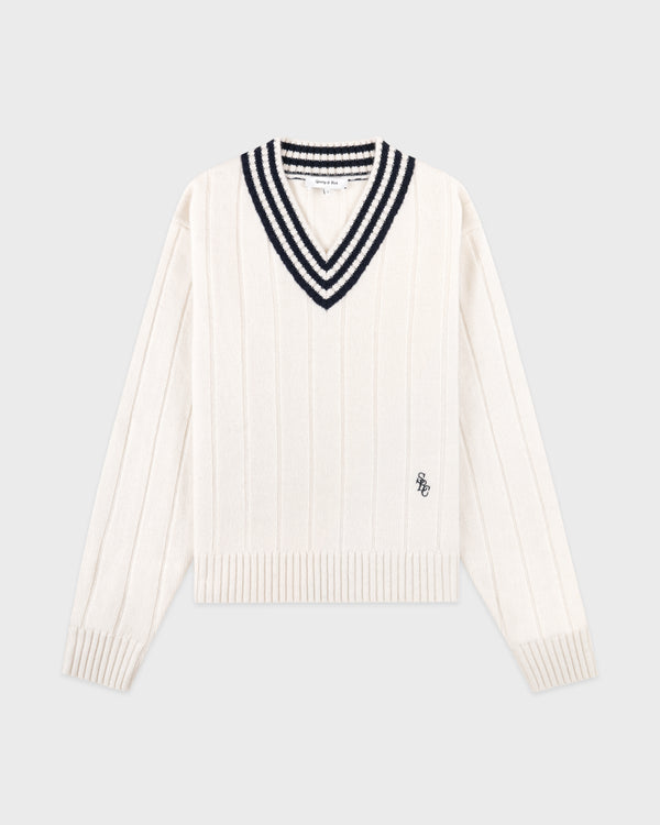sporty & rich SRC Cricket Cashmere Sweater - Ecru/Navy