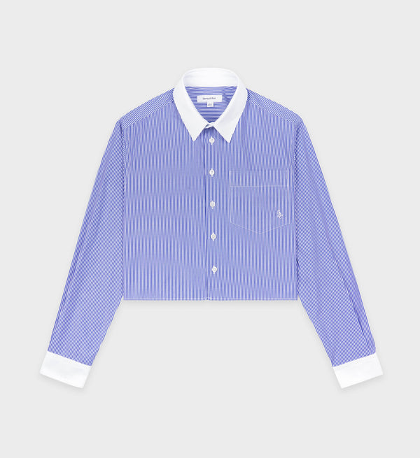 sporty & rich SRC Cropped Shirt - White/Blue Stripe